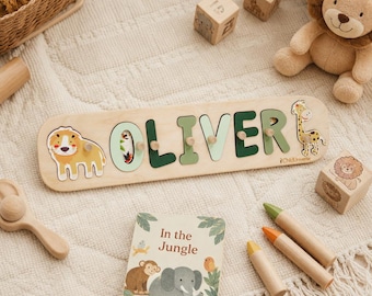 Rompecabezas con nombre personalizado, regalo para bebé niño, regalo para el primer cumpleaños de un niño pequeño, regalo para niños, juguetes Montessori de madera, regalo para niña, regalo para baby shower.