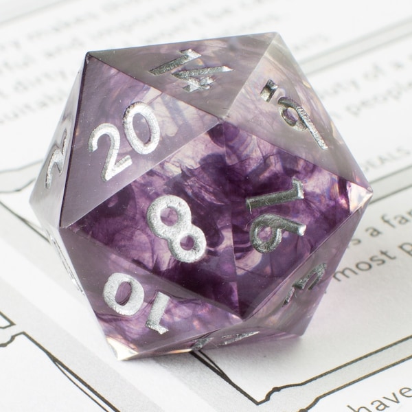 Dark Magic Handmade Sharp Dice - Clear Resin w/ Dark Purple Hand Poured Dice Set of 7 DnD Dice - Dice for Dungeons & Dragons