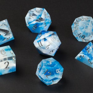 Captured Sky Sharp Handmade Dice Clear/Blue/White Resin Cast Dice Set of 7 DnD Dice Dice for Dungeons & Dragons by Wooden Golem image 3
