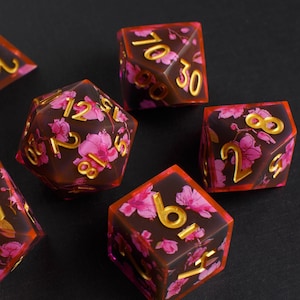 Handmade Haunted Garden Dice Set: Black Resin Floral DnD Dice