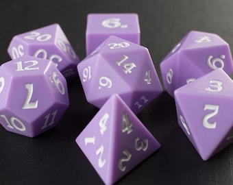 Purple Pastel Dice - Honed Edge "Sharp-ish" Dice Set of 7 DnD Dice - Purple Pastel Dice for Dungeons & Dragons by Wooden Golem