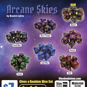 Arcane Skies Dice Gachapon - Ottieni una capsula di dadi casuale - 7 da collezionare - Ogni capsula contiene un set completo di 7 dadi