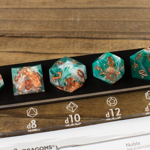Shipwrecked Handmade Sharp Dice Teal/White/Clear Resin Cast Dice Set of 7 DnD Dice Dice for Dungeons & Dragons by Wooden Golem image 3