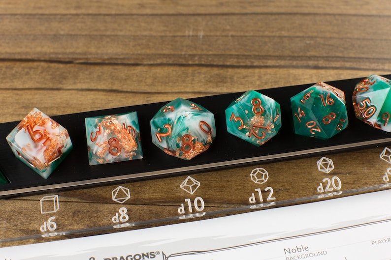 Shipwrecked Handmade Sharp Dice Teal/White/Clear Resin Cast Dice Set of 7 DnD Dice Dice for Dungeons & Dragons by Wooden Golem image 3