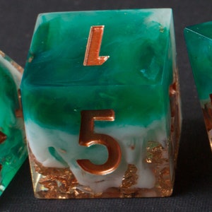 Shipwrecked Handmade Sharp Dice Teal/White/Clear Resin Cast Dice Set of 7 DnD Dice Dice for Dungeons & Dragons by Wooden Golem image 4