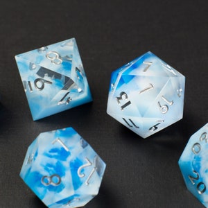 Captured Sky Sharp Handmade Dice Clear/Blue/White Resin Cast Dice Set of 7 DnD Dice Dice for Dungeons & Dragons by Wooden Golem image 7