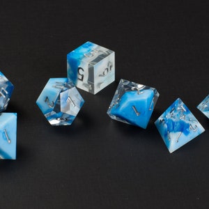 Captured Sky Sharp Handmade Dice Clear/Blue/White Resin Cast Dice Set of 7 DnD Dice Dice for Dungeons & Dragons by Wooden Golem image 4