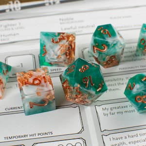 Shipwrecked Handmade Sharp Dice Teal/White/Clear Resin Cast Dice Set of 7 DnD Dice Dice for Dungeons & Dragons by Wooden Golem image 7