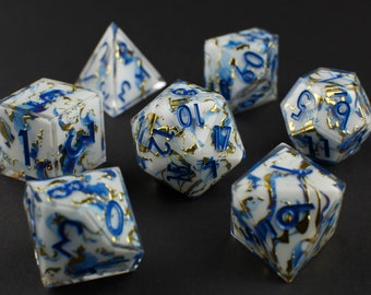Quiet Storm - Handmade Layered DnD Dice Set - Blue, Metallic Gold, and White Resin RPG Dice for Dungeons and Dragons - Water/Storm/Wizard