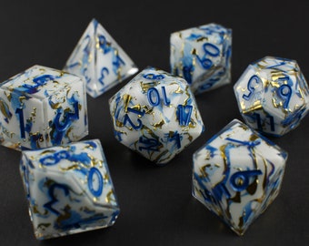 Quiet Storm - Handmade Layered DnD Dice Set - Blue, Metallic Gold, and White Resin RPG Dice for Dungeons and Dragons - Water/Storm/Wizard