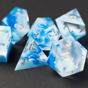 Captured Sky Sharp Handmade Dice Clear/Blue/White Resin Cast Dice Set of 7 DnD Dice Dice for Dungeons & Dragons by Wooden Golem image 6