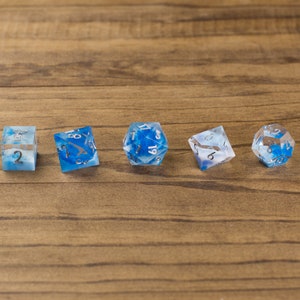 Captured Sky Sharp Handmade Dice Clear/Blue/White Resin Cast Dice Set of 7 DnD Dice Dice for Dungeons & Dragons by Wooden Golem image 8