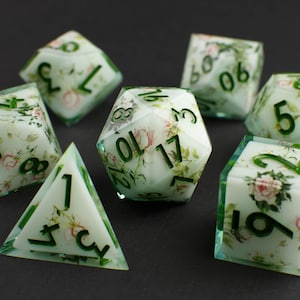 Elven Grove Dice Set - Handmade Layered Resin D&D Dice - Green Flower Design - RPG Dungeons and Dragons Dice