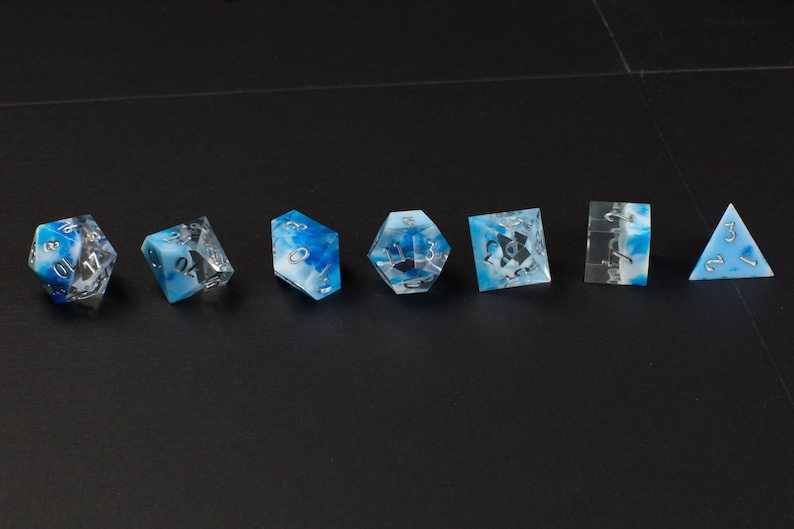 Captured Sky Sharp Handmade Dice Clear/Blue/White Resin Cast Dice Set of 7 DnD Dice Dice for Dungeons & Dragons by Wooden Golem image 5