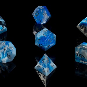Captured Sky Sharp Handmade Dice Clear/Blue/White Resin Cast Dice Set of 7 DnD Dice Dice for Dungeons & Dragons by Wooden Golem image 2