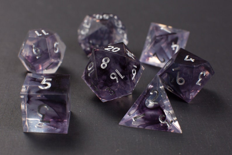 Dark Magic Dice Sharp DnD Dice Clear/Dark Purple Handmade image 1