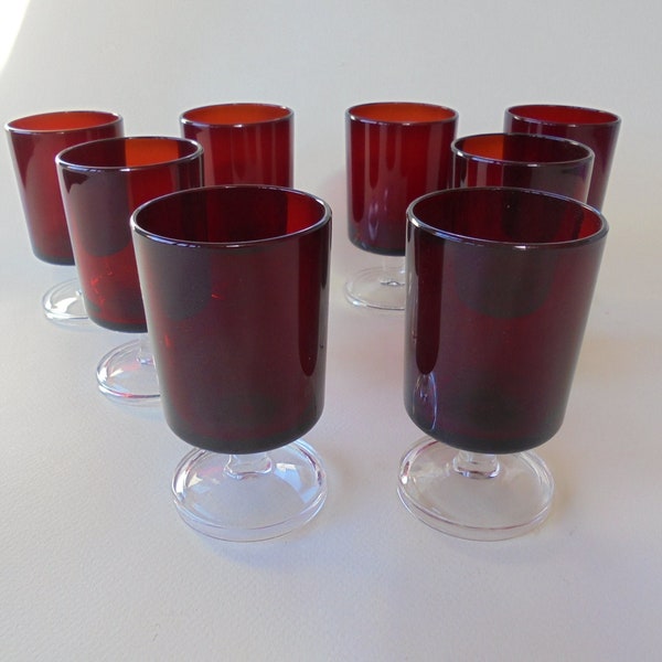 8 verres LUMINARC à APERITIF à LIQUEUR rouge Vintage 70s