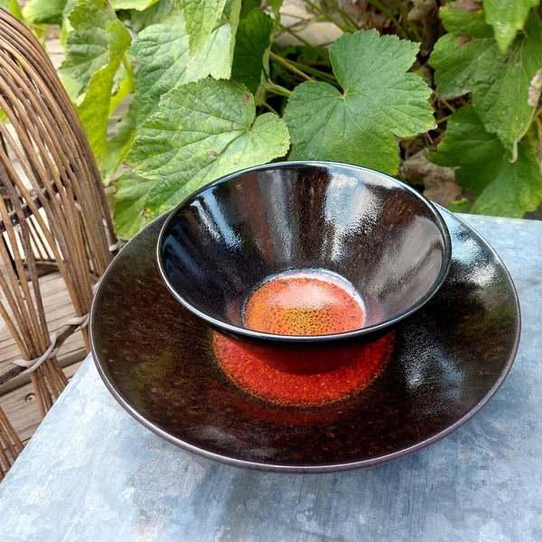 Set Assiette Bol made in FRANCE en céramique avec effet lave en fusion