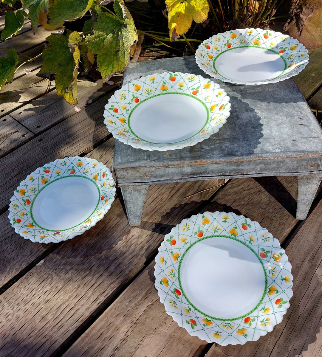 LUMINARC FRANCE Soup Plates, Floral and Fruit Design – Set of 4