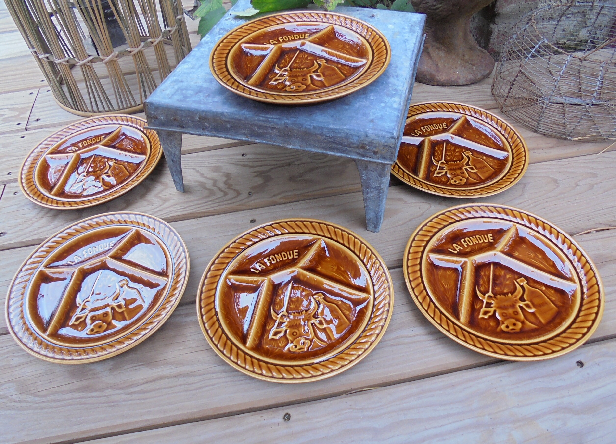 Assiettes Fondue Sarreguemines 6 Assiettes Vintage