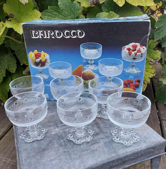 Lot De 6 Coupes à Dessert Vintage 1970 - Verre Bleu, Fabrication Française