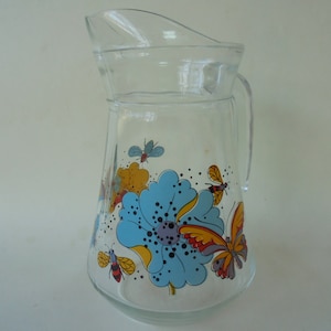 ORANGEADE PITCHER or WATER CARAFE with floral decoration Vintage 60s