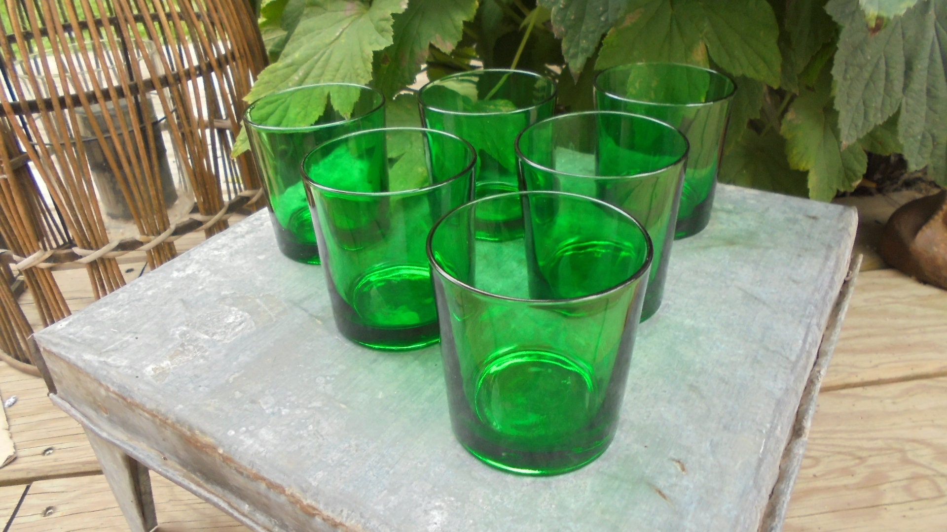 6 Verres Elf Couleur Verte Pour Eau Orangeade Vintage 70S