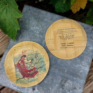 Promotional bamboo dessert plates: Léonce CARRE in BAPAUME - Bamboo plate Vintage - Made in TAIWAN Republic of China