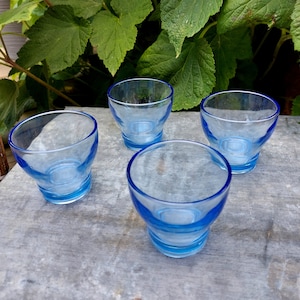 BLUE liqueur GLASSES – 4 pieces in thick Vintage glass