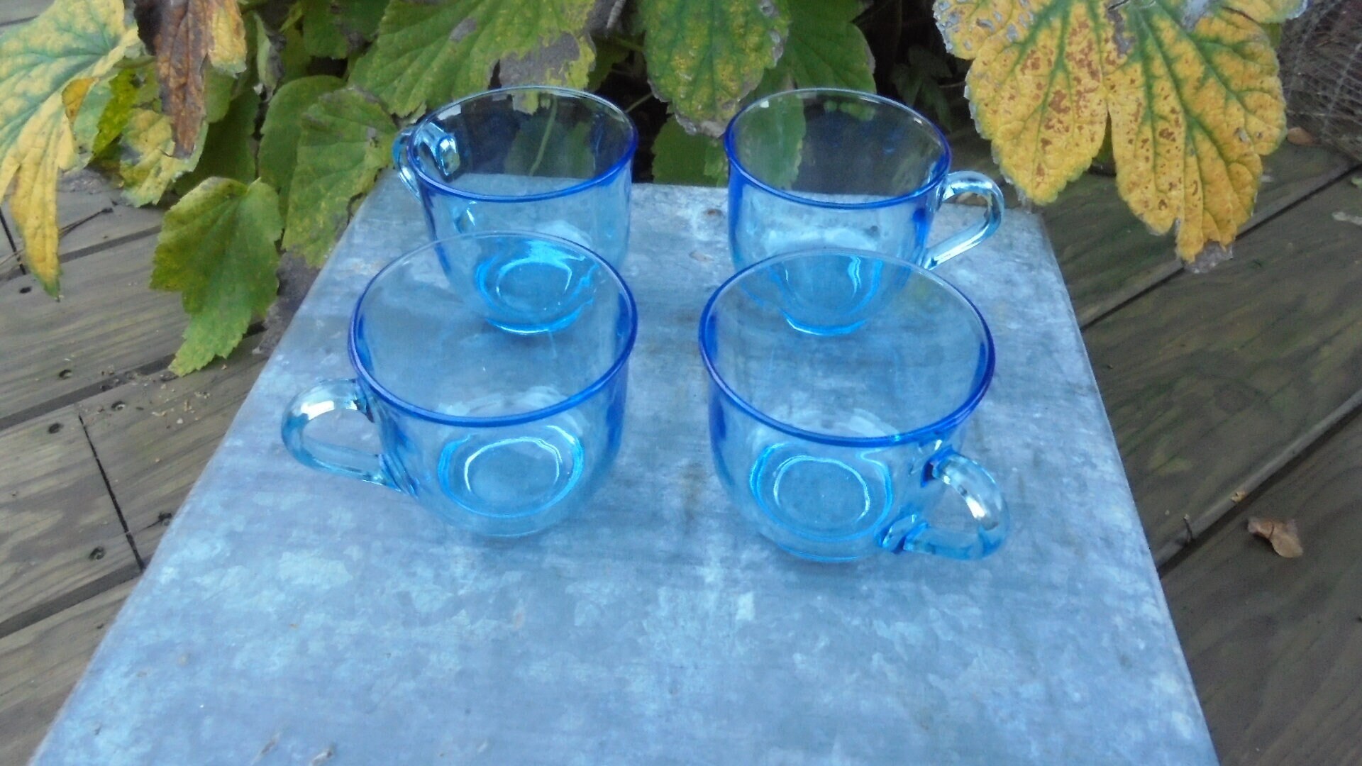 4 Tasses Arc France Grande Tasse Pour Petit-Déjeuner - Vintage 70S Bleu