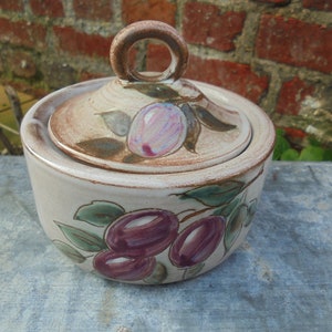 VULCAIN ceramic sugar bowl Made in FRANCE with pretty plum decoration - Vintage 70s