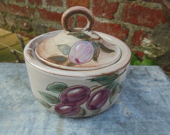 VULCAIN ceramic SUGAR BOWL Made in FRANCE with pretty plum decor - Vintage 70s