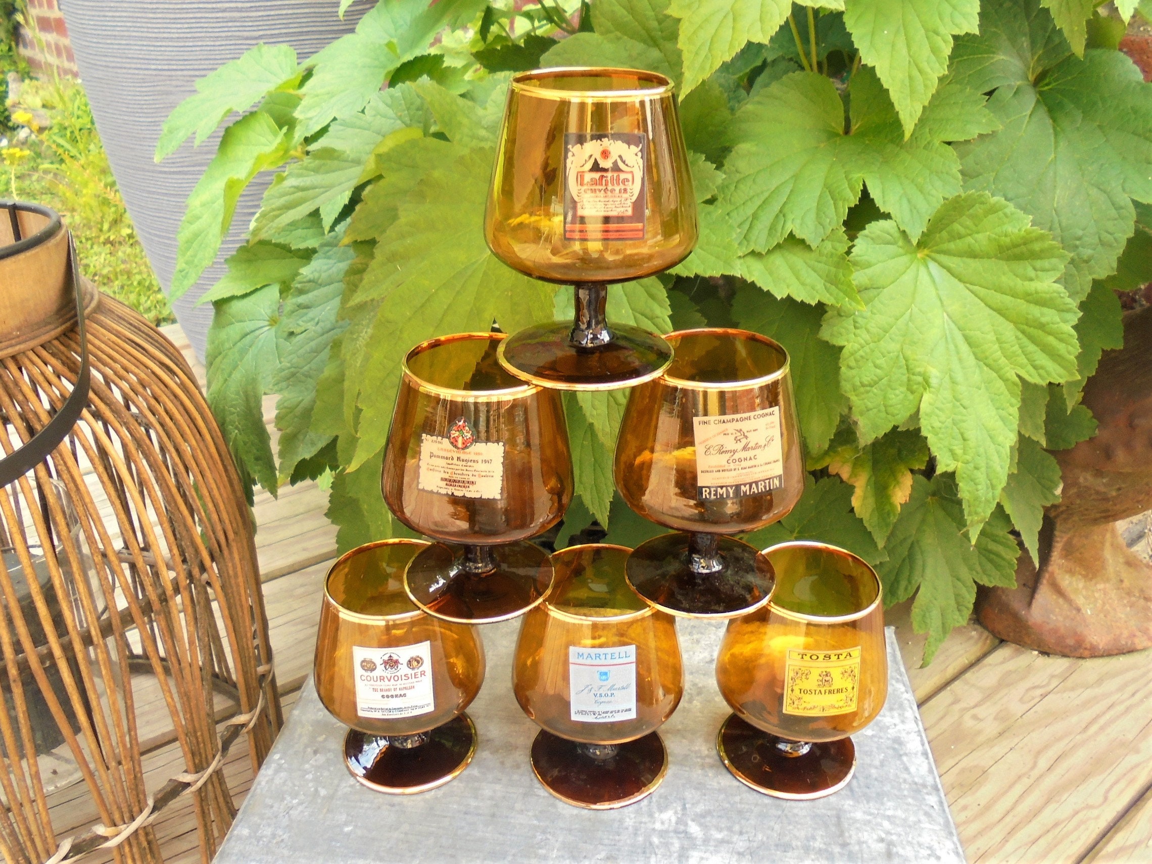 Verres Cognac Ambrés Publicitaires Vintage 70S