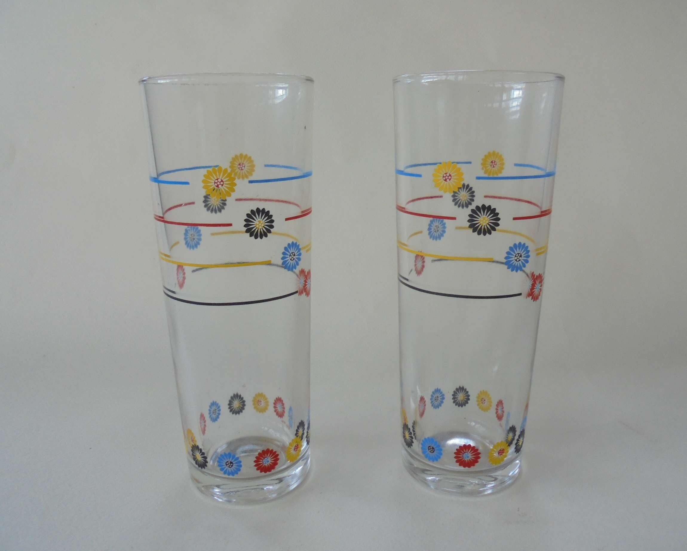 2 Verres Orangeade de Très Haut Format - Vintage 60S 70S