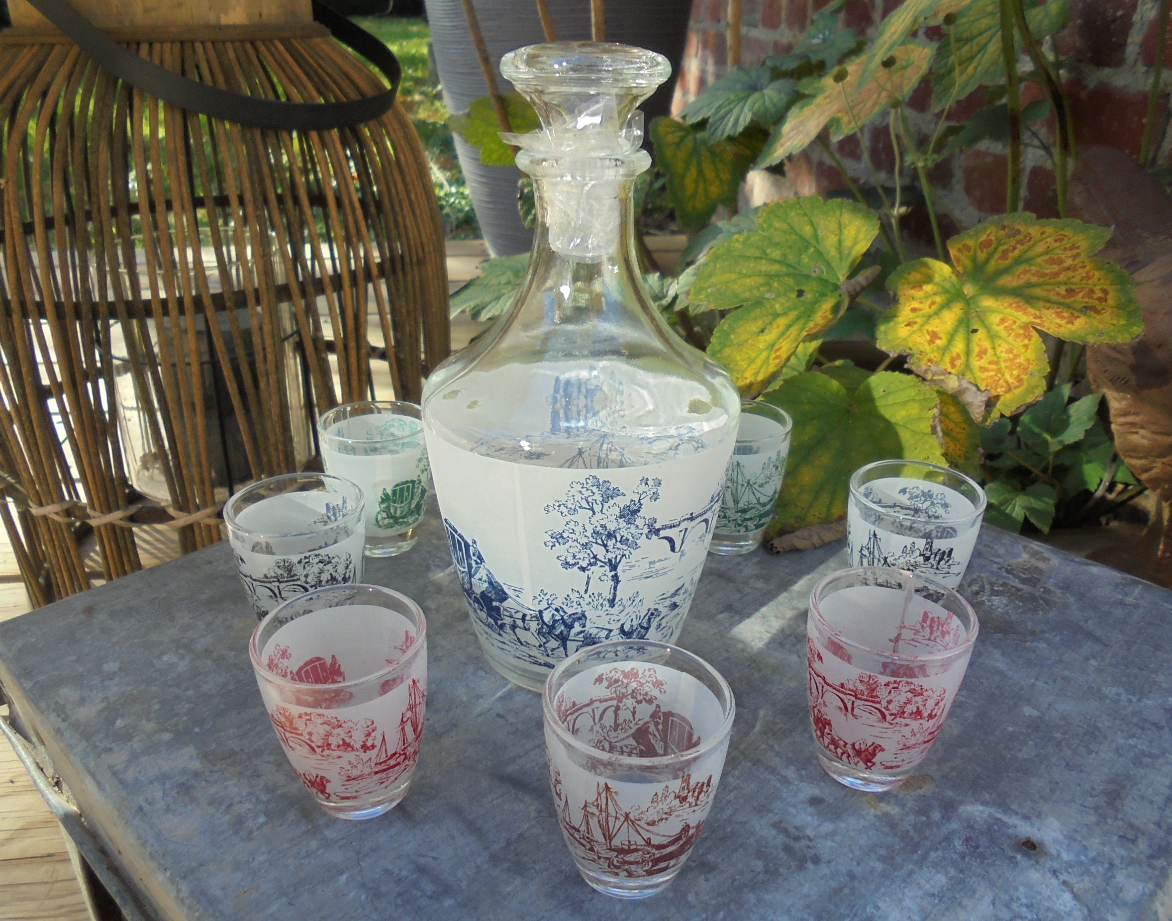 Service Liqueur Carafe et Ses 8 Verres - Verrerie Cristallerie d'arques Vintage 70S