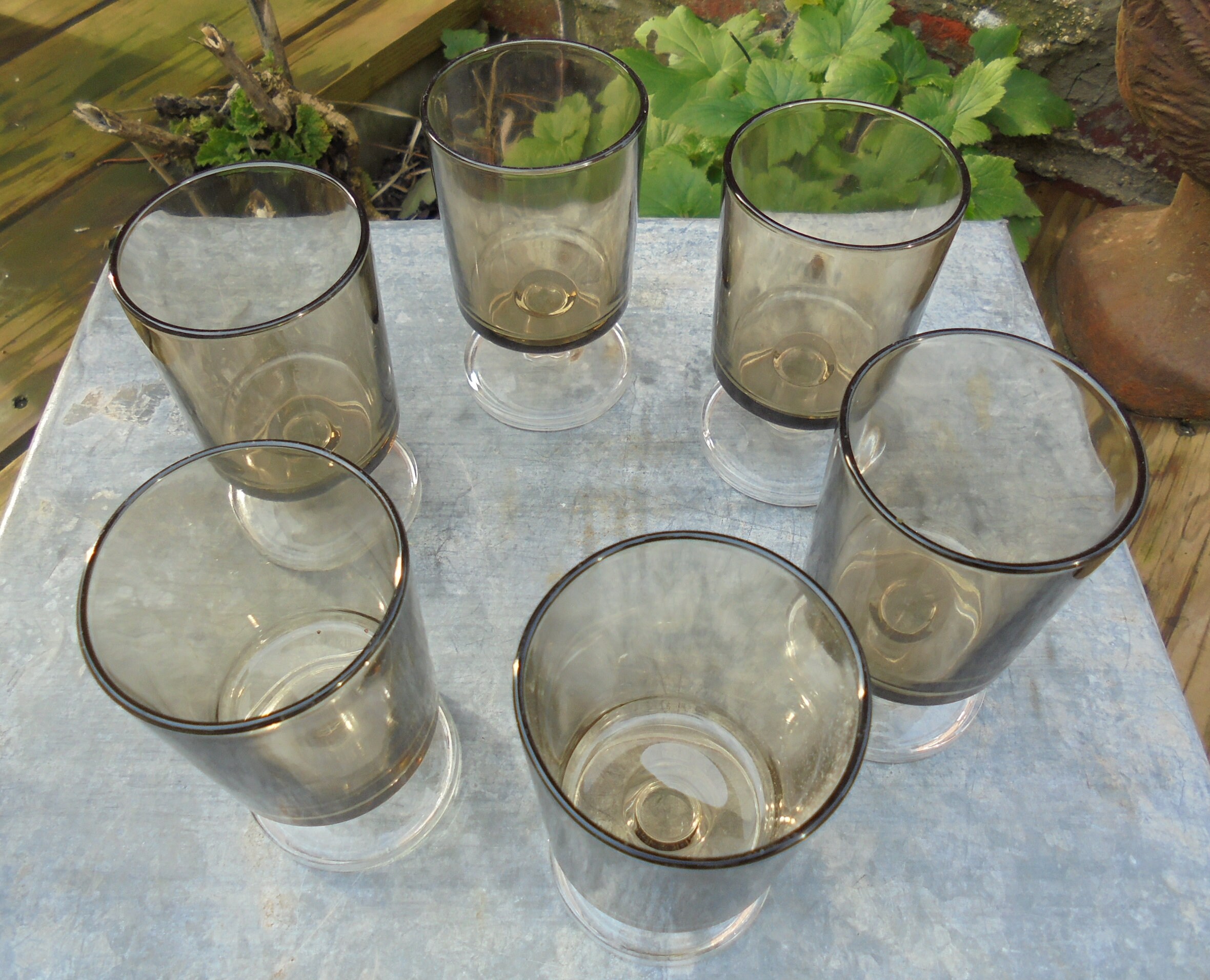 Verres Luminarc Fumés en 6 Exemplaires 9.5 cm - Vintage France 70S
