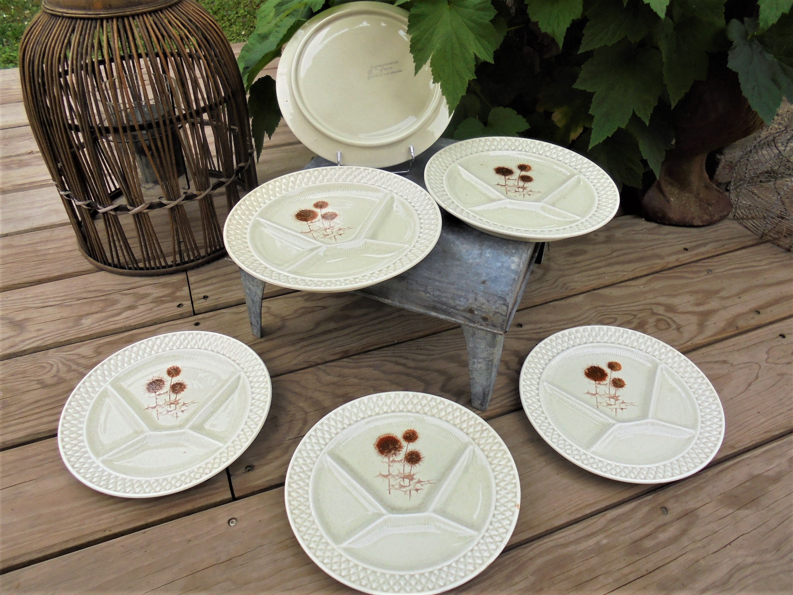 Assiettes Fondue Sarreguemines 6 Assiettes Modèle Chardon Vintage