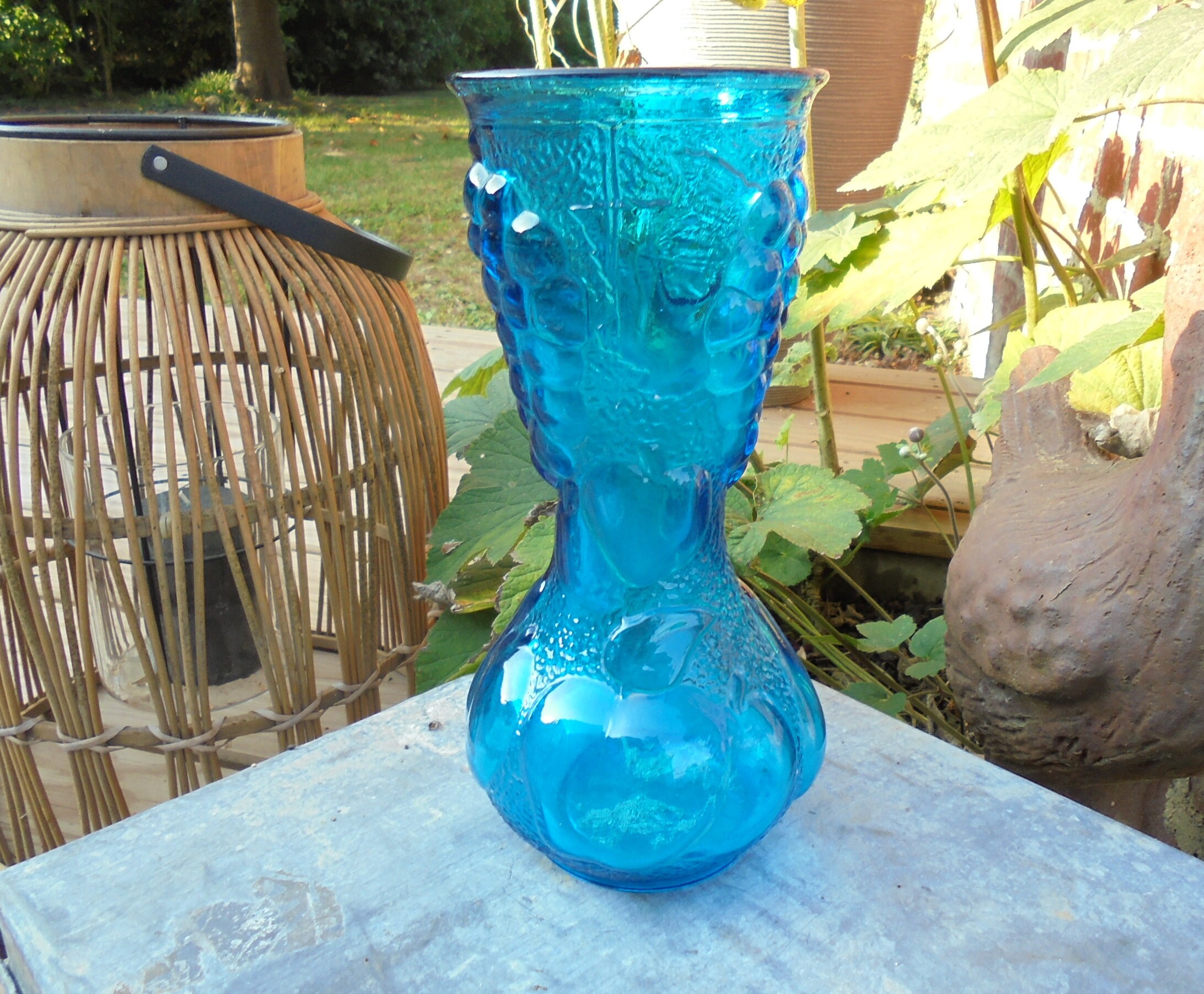 Vase Bleu Italy - Verre Épais Vintage 70S