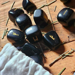 black obsidian runes - futhark runes - viking runes in natural crystals