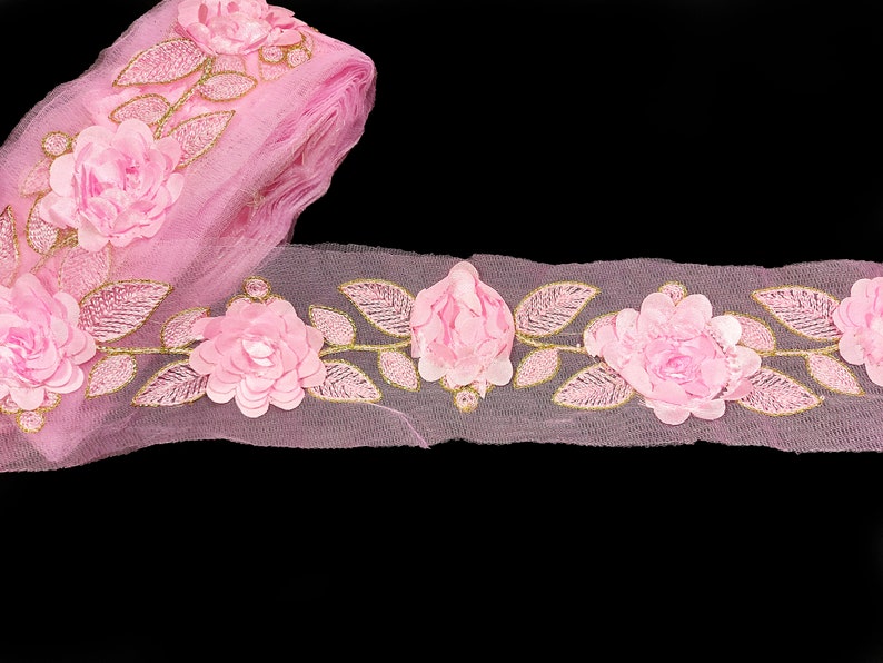 Light pink Floral Saree Decorative Trim By the Yard Embroidered Sari Border Indian Laces Sewing Crafting Ribbon Beach Bags Decor Trimmings