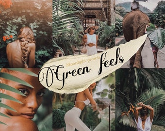 Ajuste preestablecido de Lightroom con tonos tropicales de verde y naranja para dispositivos móviles o computadoras, descarga instantánea.