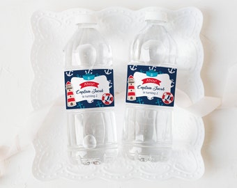 Nautical Editable Birthday Water Bottle Labels Sea Party Deco Label Ahoy Sail On Over For Some Fun! 015 CORJL Template