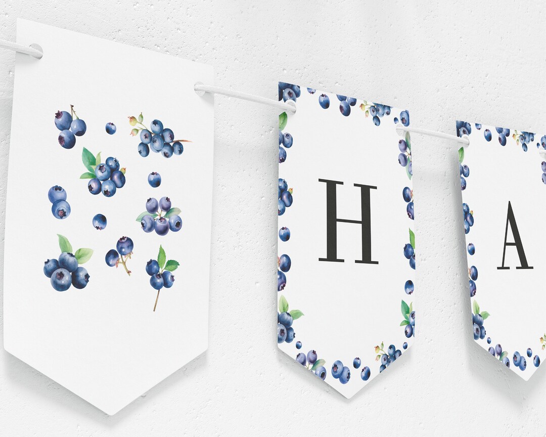 Berry Sweet Birthday Banner Ready to Print Blueberry Decoration Flags ...
