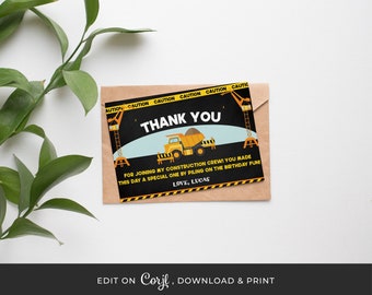 Construction Editable Thank You Card Birthday Construction Party Favors Construction Birthday Party Decorations 010 CORJL Template