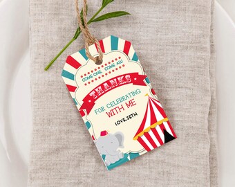 Circus favor tag Circus gift tag for Birthday Carnival tags For kids party vintage circus decorations circus thank you tag birthday 009