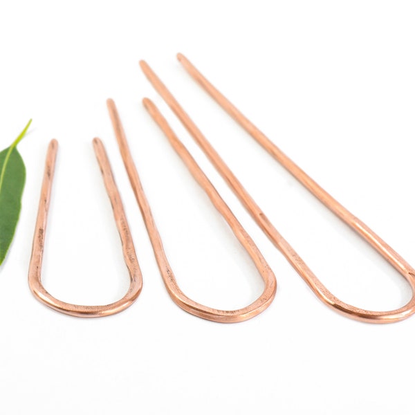 Recycled Copper Hair Fork, Copper Hair Pin, 3",4",5" Handmade in Australia, Metal Bun Holder, Simple Hair Pin, Light, Seamless, Smooth