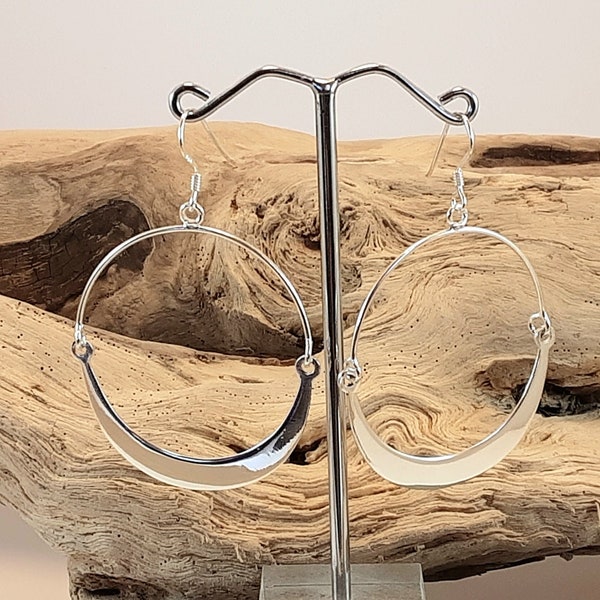 Boucles d’oreilles rondes pendantes, style créoles, en argent sterling.