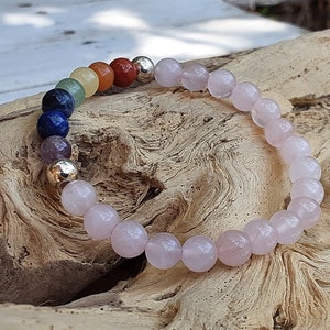 7 chakra bracelet in semi-precious stones (rose quartz) and 925 silver.