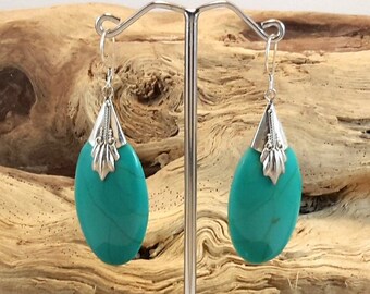 Boucles d’oreilles gouttes en argent 925 et turquoise synthétique