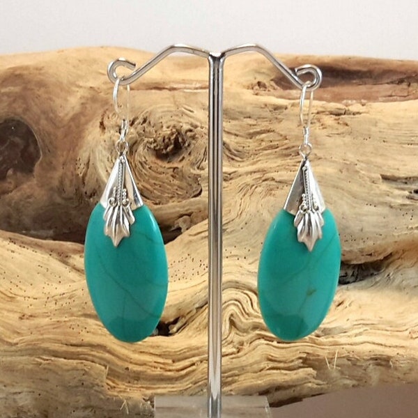 Boucles d’oreilles gouttes en argent 925 et turquoise synthétique